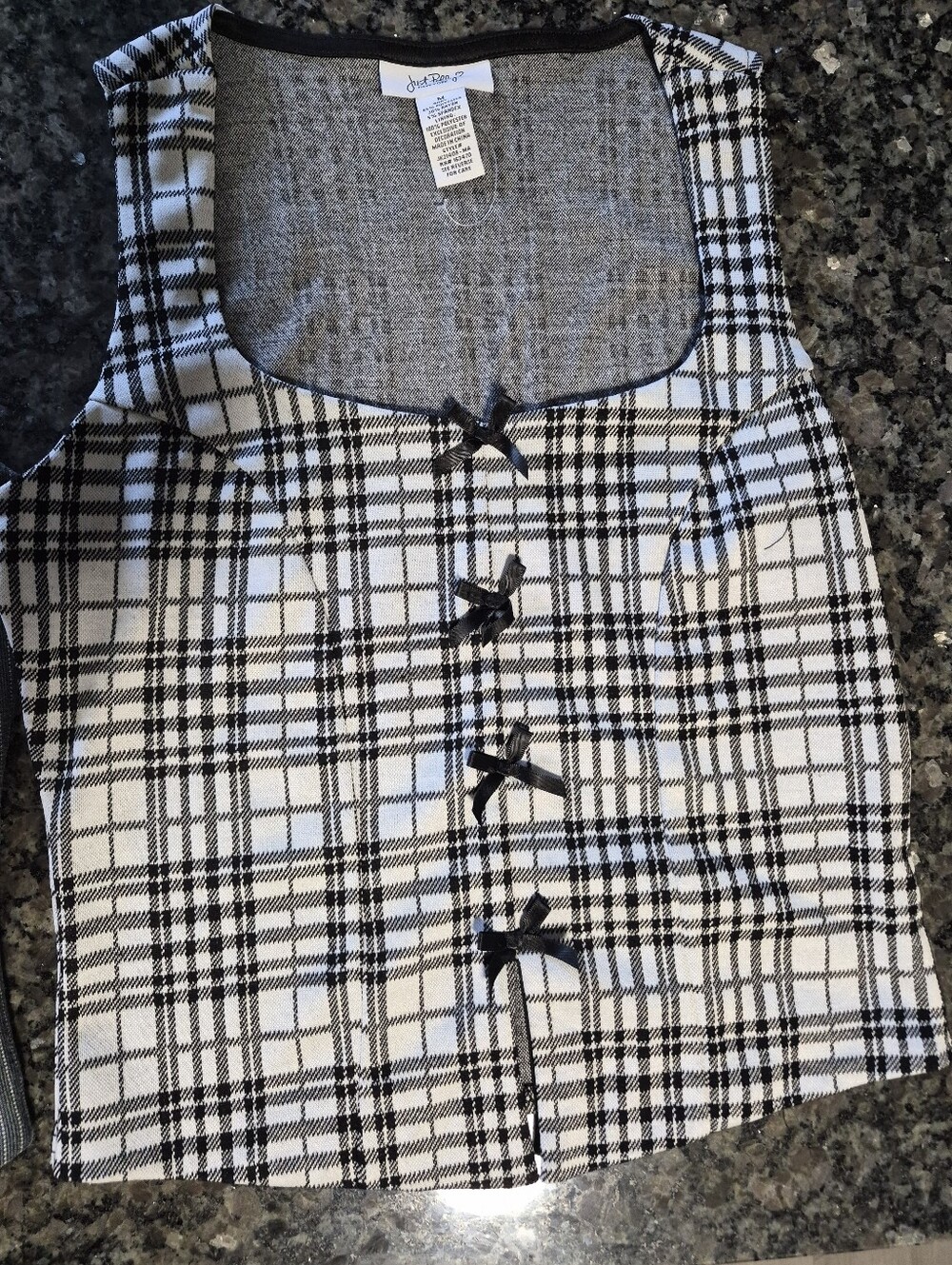 2 Juicy Couture Black & White Plaid Bow-Front Crop Tops